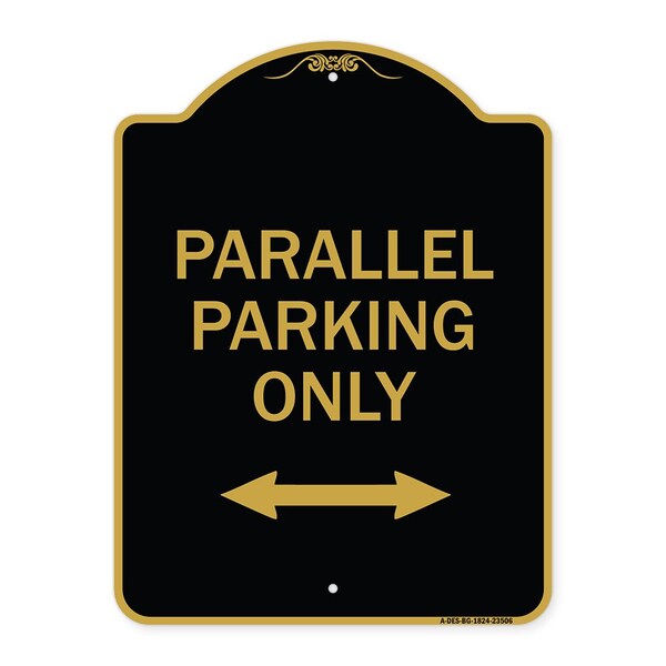 Signmission Parallel Parking W/ Bidirectional Arrow, Black & Gold Aluminum Sign, 18" x 24", BG-1824-23506 A-DES-BG-1824-23506 - main